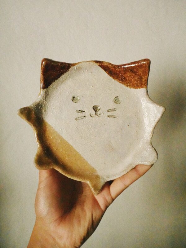 Mashiko Cat Plate Set Bean and Fig